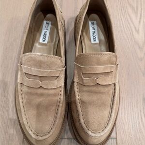 Steve Madden Womens Suede Penny Loafers — Taupe Suede Size 10